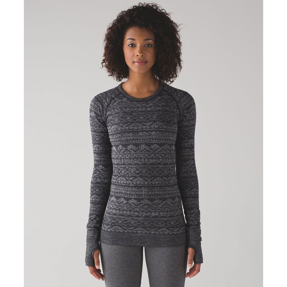 Lululemon Womens 4 Rest Less Pullover Top Heathered Black VGUC Athleisure